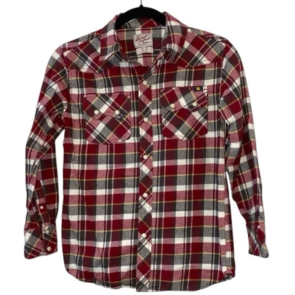 Lucky Brand Red Snap Button Plaid Western Flannel Shirt